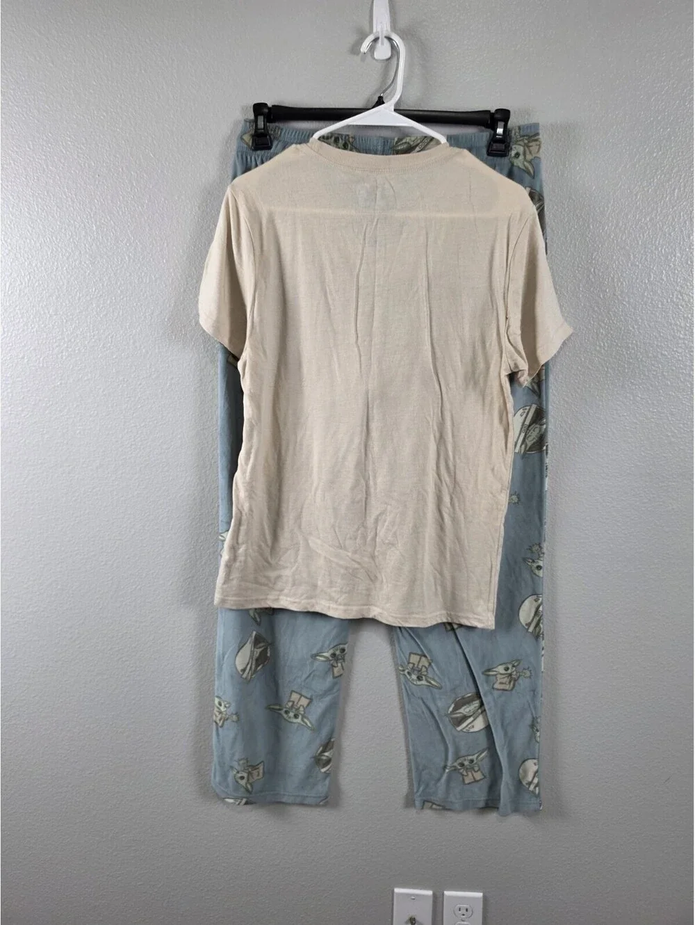 Star Wars Men's Medium Grogu, Pajama Tee And Pant Set, Green Pant Tan Shirt